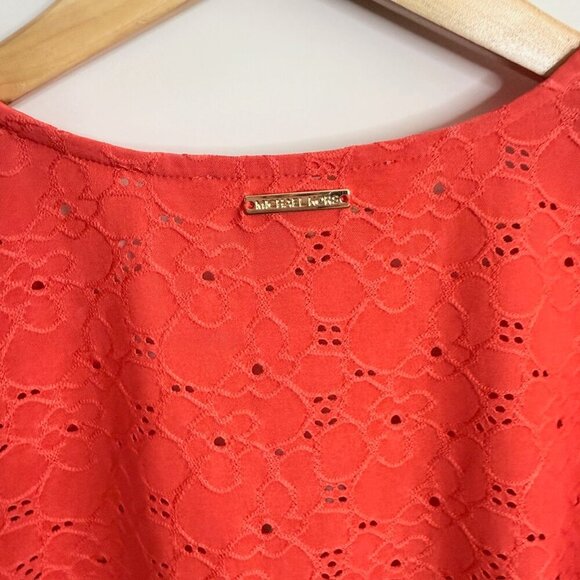 ❤️ Bright Orange/Red MICHAEL Michael Kors Eyelet Short Sleeve Blouse | Size SM - Picture 5 of 6